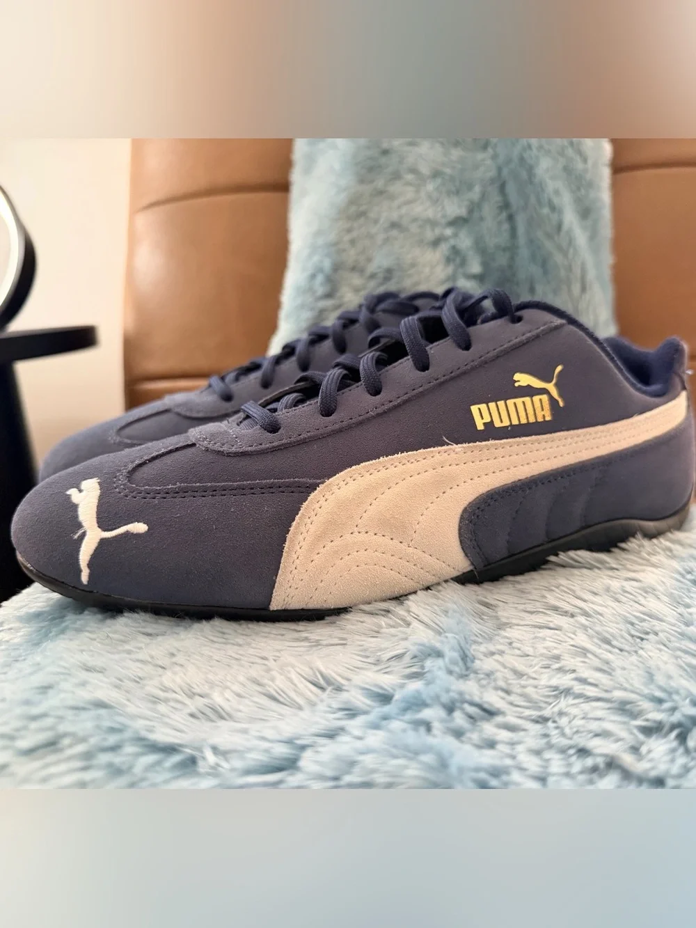 Puma Navy and Cream Suede Low-Profile Sneakers
